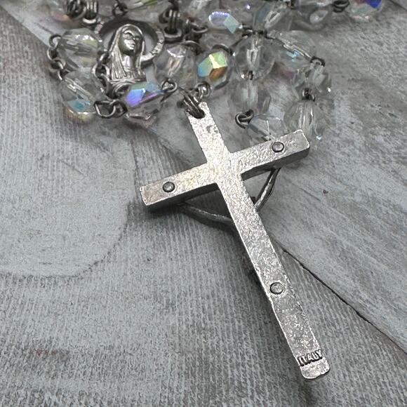 Vintage Italian Glass Bead Rosary, Italy Catholic Prayer Beads, Crucifix - Picture 6 of 9